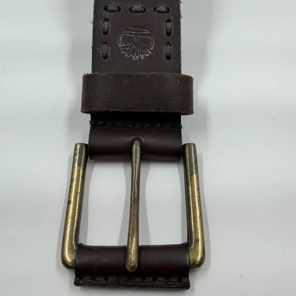 Timberland Brown Genuine Leather Belt Men's Size 34 Brown Top Stitching